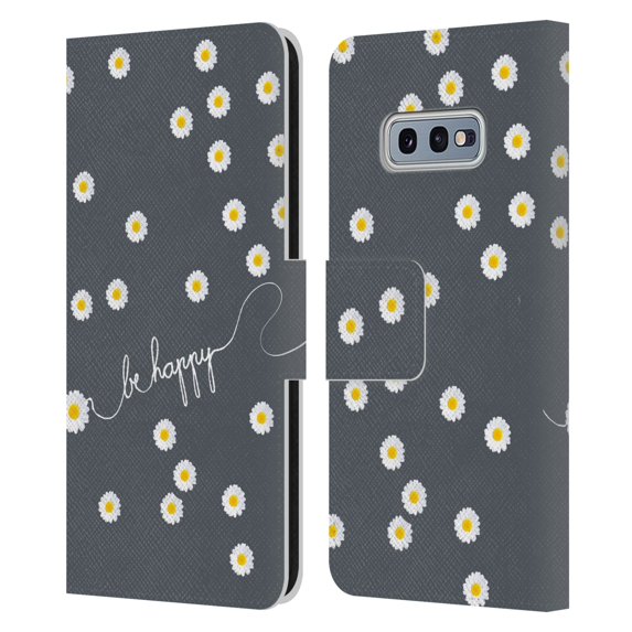 Head Case Designs Officially Licensed Monika Strigel Happy Daisy Grey Leather Book Wallet Case Cover Compatible with Samsung Galaxy S10e