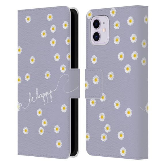 Head Case Designs Officially Licensed Monika Strigel Happy Daisy Lavender Leather Book Wallet Case Cover Compatible with Apple iPhone 11