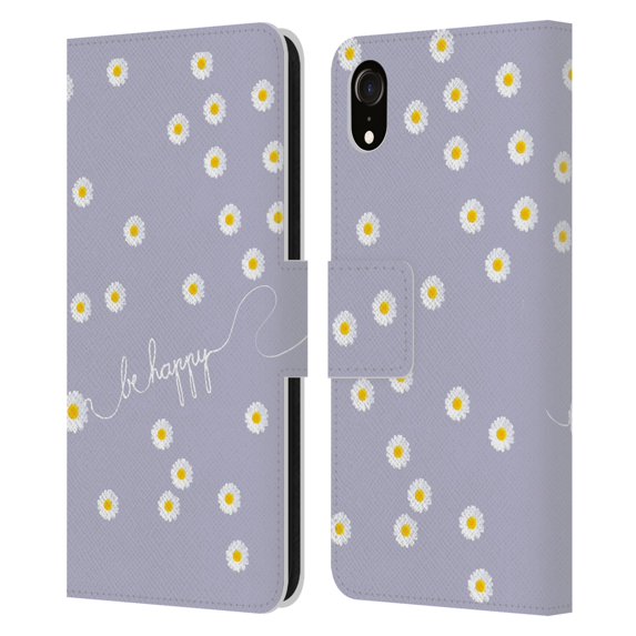 Head Case Designs Officially Licensed Monika Strigel Happy Daisy Lavender Leather Book Wallet Case Cover Compatible with Apple iPhone XR