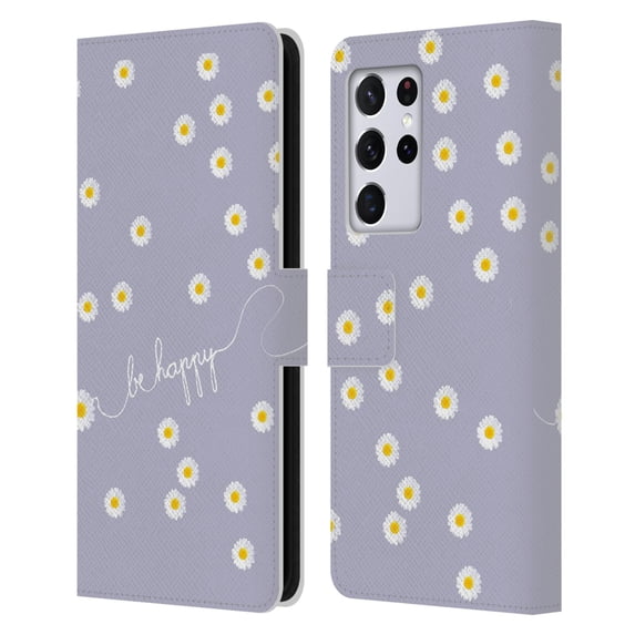 Head Case Designs Officially Licensed Monika Strigel Happy Daisy Lavender Leather Book Wallet Case Cover Compatible with Samsung Galaxy S21 Ultra 5G