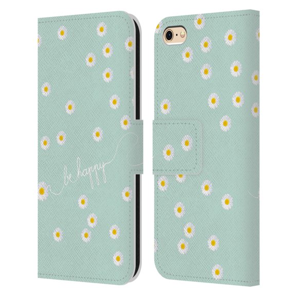 Head Case Designs Officially Licensed Monika Strigel Happy Daisy Mint Leather Book Wallet Case Cover Compatible with Apple iPhone 6 / iPhone 6s