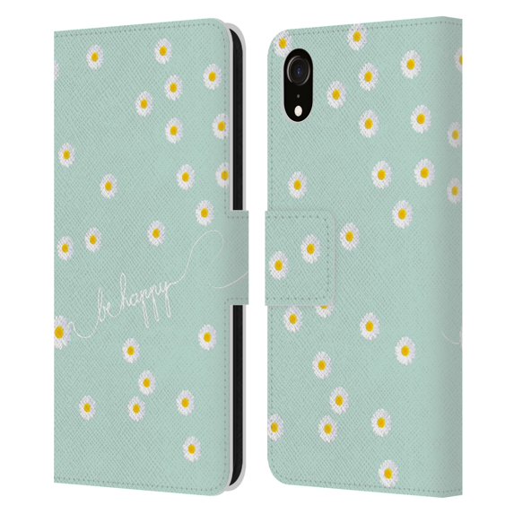 Head Case Designs Officially Licensed Monika Strigel Happy Daisy Mint Leather Book Wallet Case Cover Compatible with Apple iPhone XR