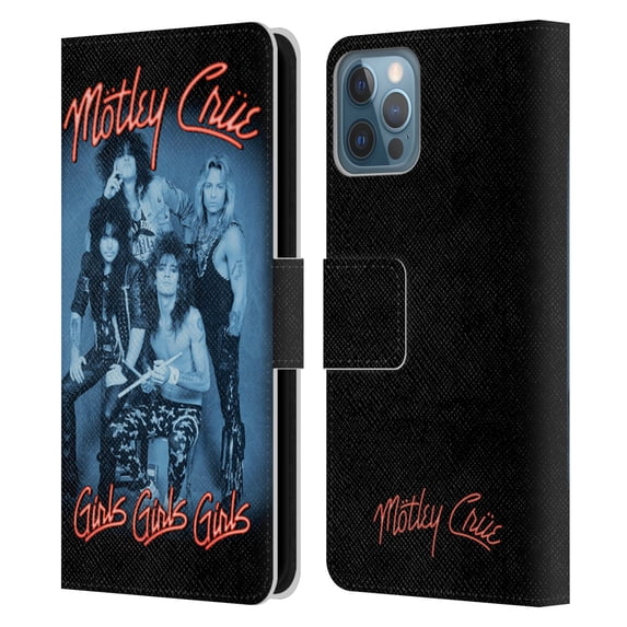 Head Case Designs Officially Licensed Motley Crue Key Art Girls Neon Leather Book Wallet Case Cover Compatible with Apple iPhone 12 / iPhone 12 Pro