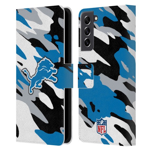 Head Case Designs NFL Detroit Lions Logo Camou Leather Book Wallet Case Cover For Samsung Galaxy S21 FE 5G