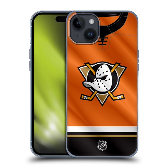 Head Case Designs Officially Licensed NHL Anaheim Ducks Jersey Soft Gel Case Compatible with Apple iPhone 15 Plus