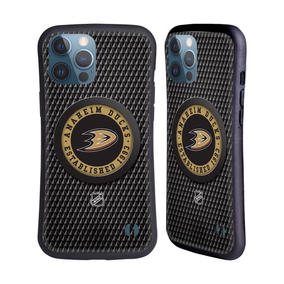 Head Case Designs Officially Licensed NHL Anaheim Ducks Puck Texture Hybrid Case Compatible with Apple iPhone 13 Pro Max
