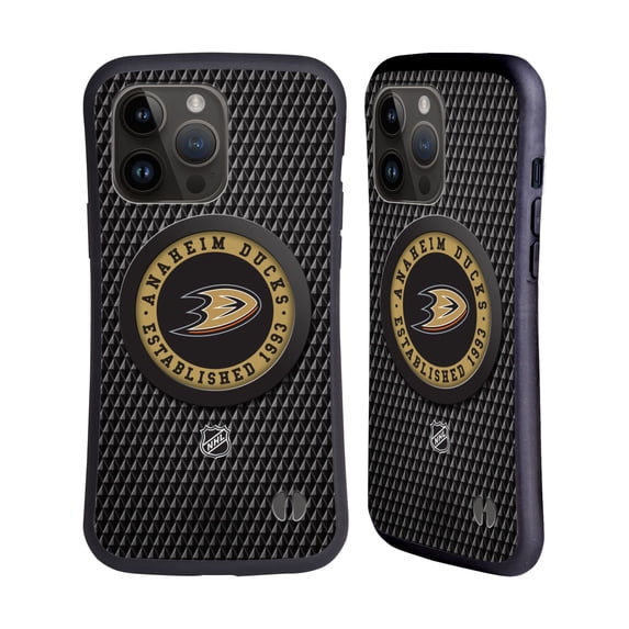 Head Case Designs Officially Licensed NHL Anaheim Ducks Puck Texture Hybrid Case Compatible with Apple iPhone 15 Pro Max