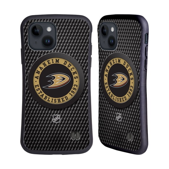 Head Case Designs Officially Licensed NHL Anaheim Ducks Puck Texture Hybrid Case Compatible with Apple iPhone 15