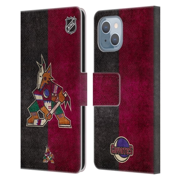 Head Case Designs Officially Licensed NHL Arizona Coyotes Half Distressed Leather Book Wallet Case Cover Compatible with Apple iPhone 14