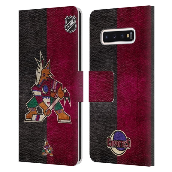 Head Case Designs Officially Licensed NHL Arizona Coyotes Half Distressed Leather Book Wallet Case Cover Compatible with Samsung Galaxy S10