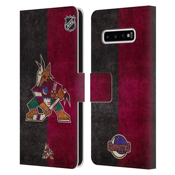 Head Case Designs Officially Licensed NHL Arizona Coyotes Half Distressed Leather Book Wallet Case Cover Compatible with Samsung Galaxy S10+ / S10 Plus