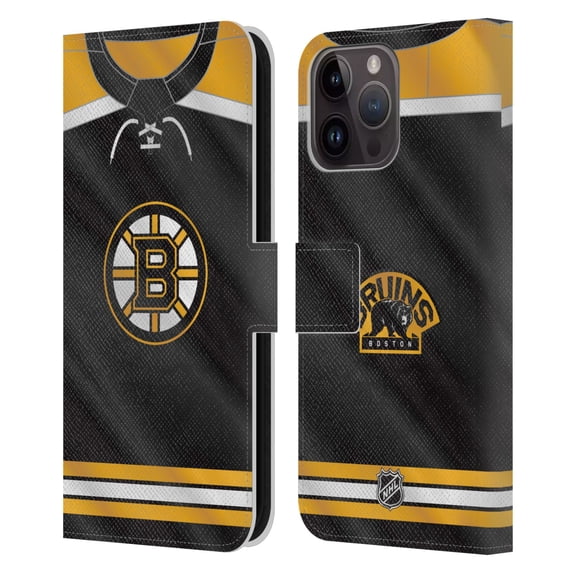 Head Case Designs Officially Licensed NHL Boston Bruins Jersey Leather Book Wallet Case Cover Compatible with Apple iPhone 15 Pro Max