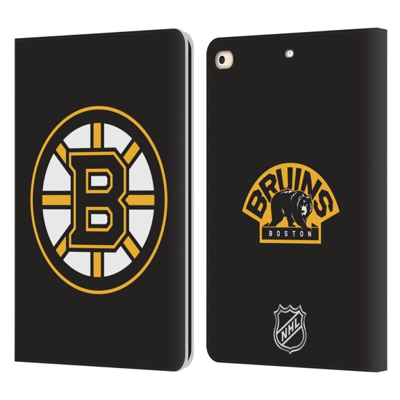 Head Case Designs Officially Licensed NHL Boston Bruins Plain Leather Book Wallet Case Cover Compatible with Apple iPad 9.7 2017 / iPad 9.7 2018