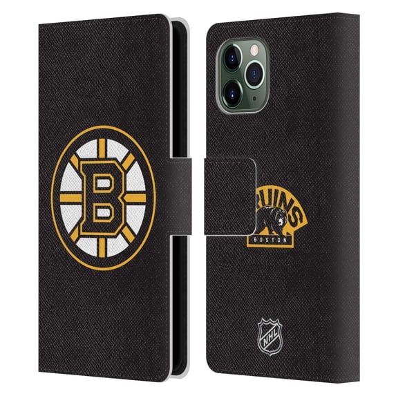 Head Case Designs Officially Licensed NHL Boston Bruins Plain Leather Book Wallet Case Cover Compatible with Apple iPhone 11 Pro