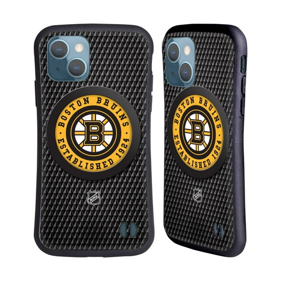 Head Case Designs Officially Licensed NHL Boston Bruins Puck Texture Hybrid Case Compatible with Apple iPhone 13
