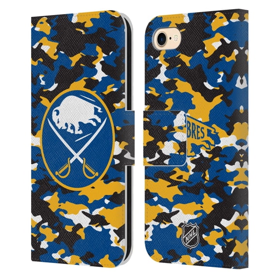 Head Case Designs Officially Licensed NHL Buffalo Sabres Camouflage Leather Book Wallet Case Cover Compatible with Apple iPhone 7 / 8 / SE 2020 & 2022