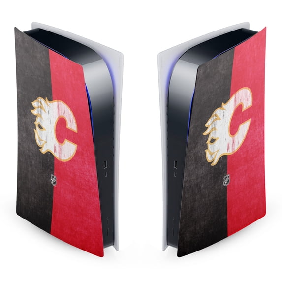 Head Case Designs Officially Licensed NHL Calgary Flames Half Distressed Vinyl Sticker Skin Decal Cover Compatible with Sony PS5 Digital Edition Console