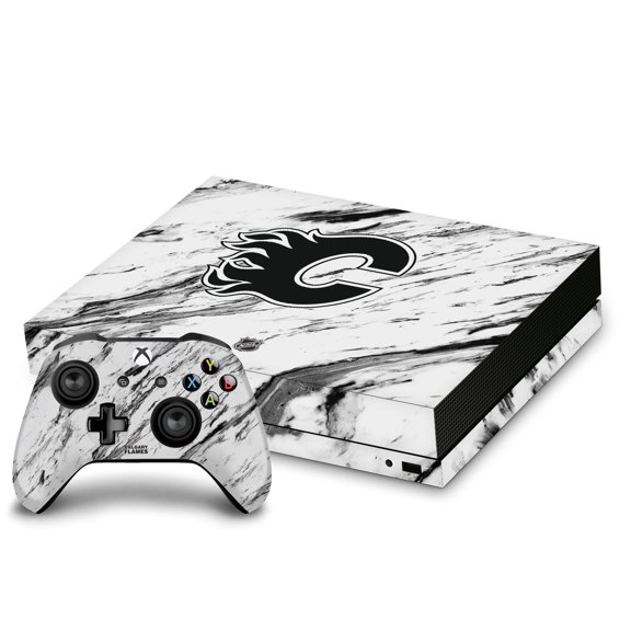 Head Case Designs Officially Licensed NHL Calgary Flames Marble Vinyl Sticker Skin Decal Cover Compatible with Microsoft Xbox One X Bundle