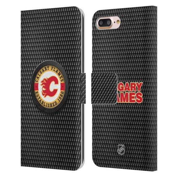 Head Case Designs Officially Licensed NHL Calgary Flames Puck Texture Leather Book Wallet Case Cover Compatible with Apple iPhone 7 Plus / iPhone 8 Plus