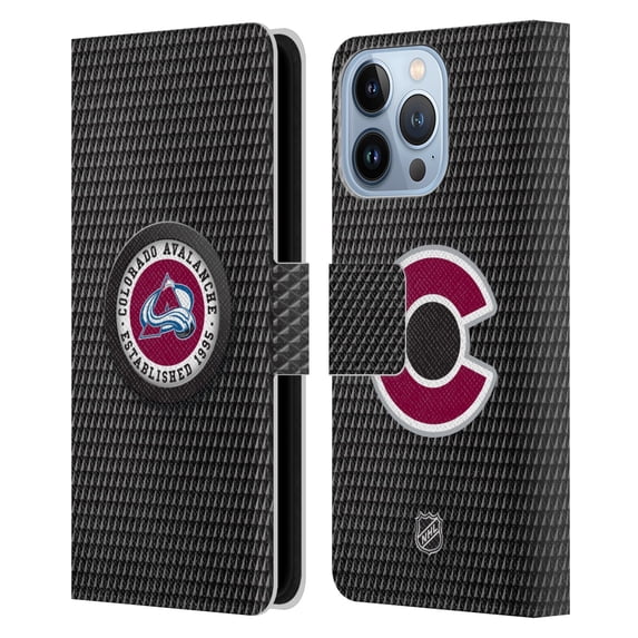 Head Case Designs Officially Licensed NHL Colorado Avalanche Puck Texture Leather Book Wallet Case Cover Compatible with Apple iPhone 13 Pro