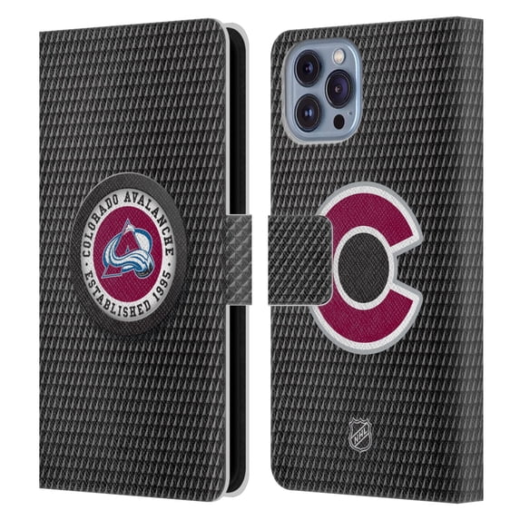 Head Case Designs Officially Licensed NHL Colorado Avalanche Puck Texture Leather Book Wallet Case Cover Compatible with Apple iPhone 14