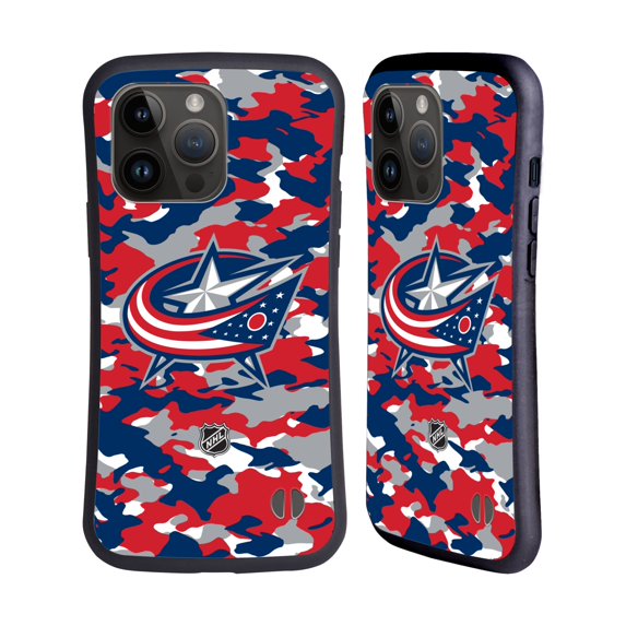 Head Case Designs Officially Licensed NHL Columbus Blue Jackets Camouflage Hybrid Case Compatible with Apple iPhone 15 Pro Max