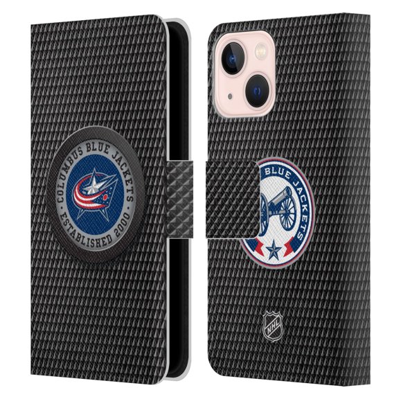 Head Case Designs Officially Licensed NHL Columbus Blue Jackets Puck Texture Leather Book Wallet Case Cover Compatible with Apple iPhone 13 Mini