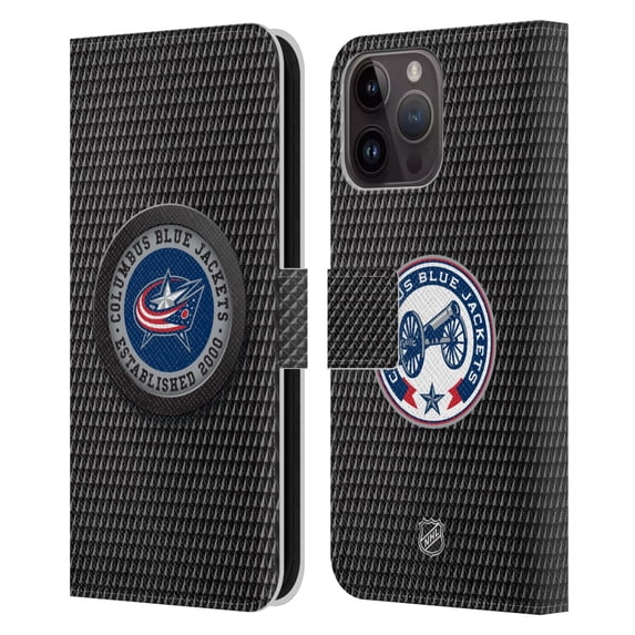 Head Case Designs Officially Licensed NHL Columbus Blue Jackets Puck Texture Leather Book Wallet Case Cover Compatible with Apple iPhone 15 Pro Max