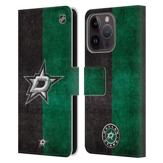 Head Case Designs Officially Licensed NHL Dallas Stars Half Distressed Leather Book Wallet Case Cover Compatible with Apple iPhone 15 Pro