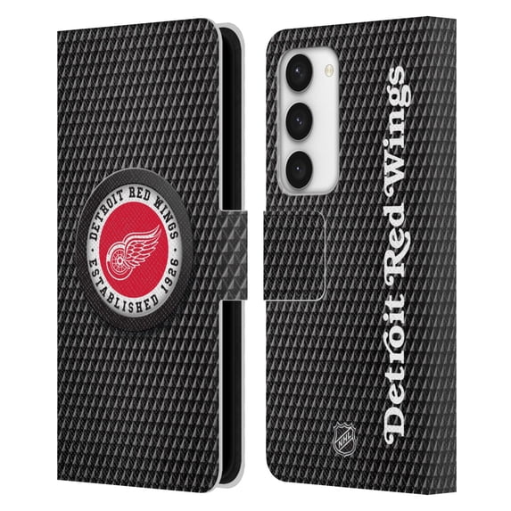 Head Case Designs Officially Licensed NHL Detroit Red Wings Puck Texture Leather Book Wallet Case Cover Compatible with Samsung Galaxy S23 5G