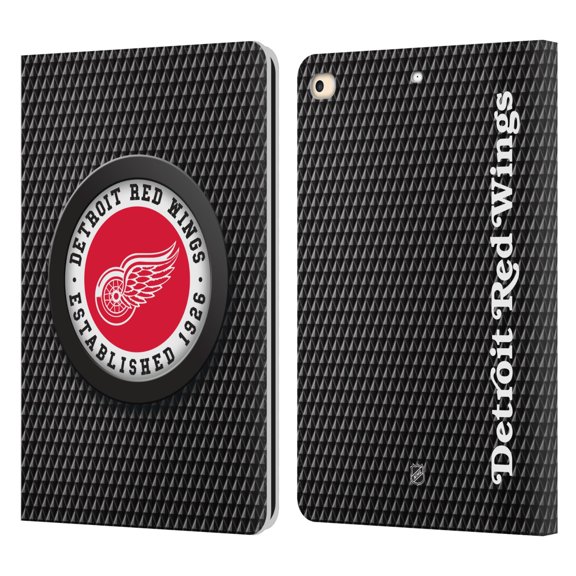 Head Case Designs Officially Licensed NHL Detroit Red Wings Puck Texture Leather Book Wallet Case Cover Compatible with Apple iPad 9.7 2017 / iPad 9.7 2018