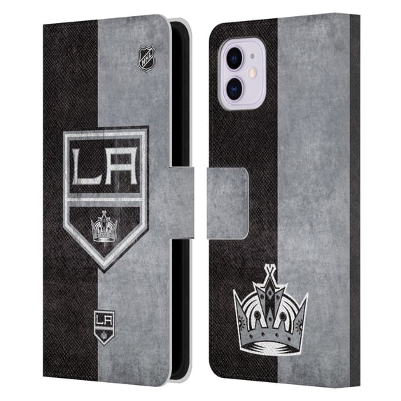 Head Case Designs Officially Licensed NHL Los Angeles Kings Half Distressed Leather Book Wallet Case Cover Compatible with Apple iPhone 11
