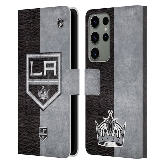 Head Case Designs Officially Licensed NHL Los Angeles Kings Half Distressed Leather Book Wallet Case Cover Compatible with Samsung Galaxy S23 Ultra 5G