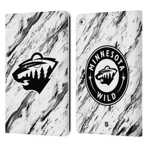Head Case Designs Officially Licensed NHL Minnesota Wild Marble Leather Book Wallet Case Cover Compatible with Apple iPad 9.7 2017 / iPad 9.7 2018