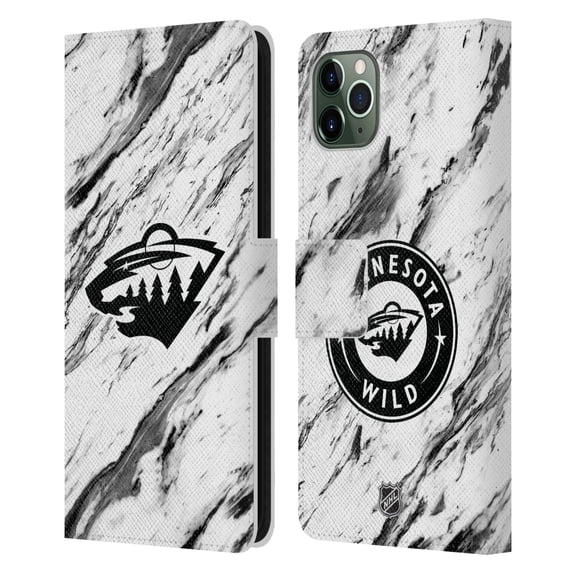 Head Case Designs Officially Licensed NHL Minnesota Wild Marble Leather Book Wallet Case Cover Compatible with Apple iPhone 11 Pro Max