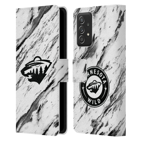 Head Case Designs Officially Licensed NHL Minnesota Wild Marble Leather Book Wallet Case Cover Compatible with Samsung Galaxy A52 / A52s / 5G (2021)