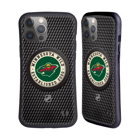 Head Case Designs Officially Licensed NHL Minnesota Wild Puck Texture Hybrid Case Compatible with Apple iPhone 14 Pro Max