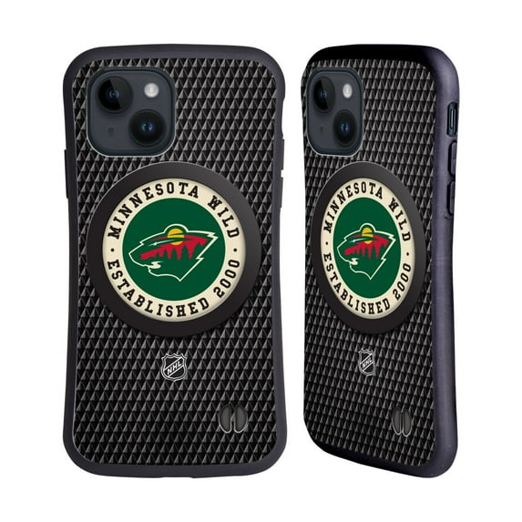 Head Case Designs Officially Licensed NHL Minnesota Wild Puck Texture Hybrid Case Compatible with Apple iPhone 15