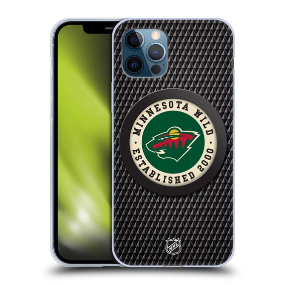 Head Case Designs Officially Licensed NHL Minnesota Wild Puck Texture Soft Gel Case Compatible with Apple iPhone 12 / iPhone 12 Pro