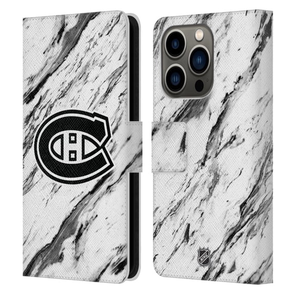 Head Case Designs Officially Licensed NHL Montreal Canadiens Marble Leather Book Wallet Case Cover Compatible with Apple iPhone 14 Pro