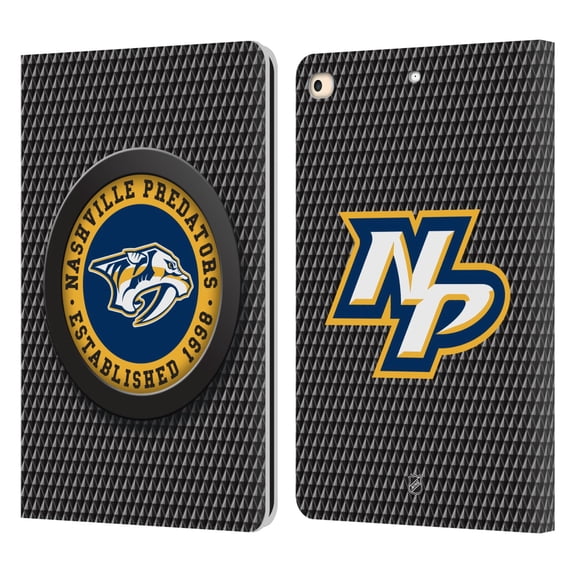 Head Case Designs Officially Licensed NHL Nashville Predators Puck Texture Leather Book Wallet Case Cover Compatible with Apple iPad 9.7 2017 / iPad 9.7 2018