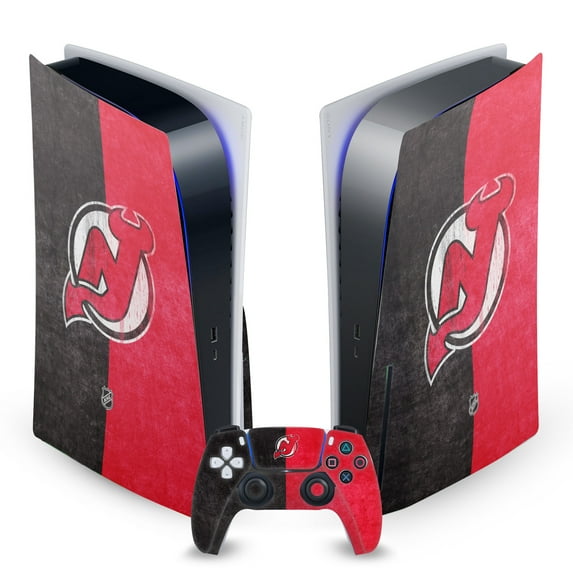 Head Case Designs Officially Licensed NHL New Jersey Devils Half Distressed Vinyl Sticker Skin Decal Cover Compatible with Sony PS5 Disc Edition Bundle