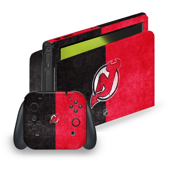Head Case Designs Officially Licensed NHL New Jersey Devils Half Distressed Vinyl Sticker Skin Decal Cover Compatible with Nintendo Switch OLED Bundle