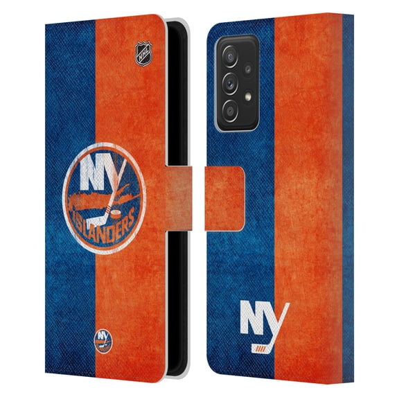Head Case Designs Officially Licensed NHL New York Islanders Half Distressed Leather Book Wallet Case Cover Compatible with Samsung Galaxy A52 / A52s / 5G (2021)