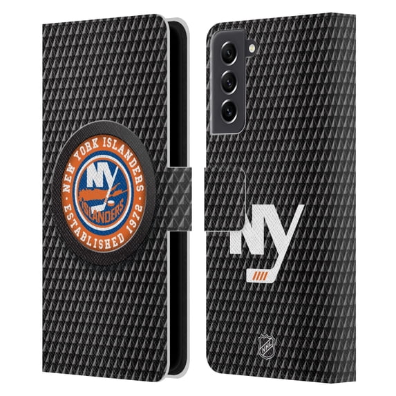 Head Case Designs Officially Licensed NHL New York Islanders Puck Texture Leather Book Wallet Case Cover Compatible with Samsung Galaxy S21 FE 5G