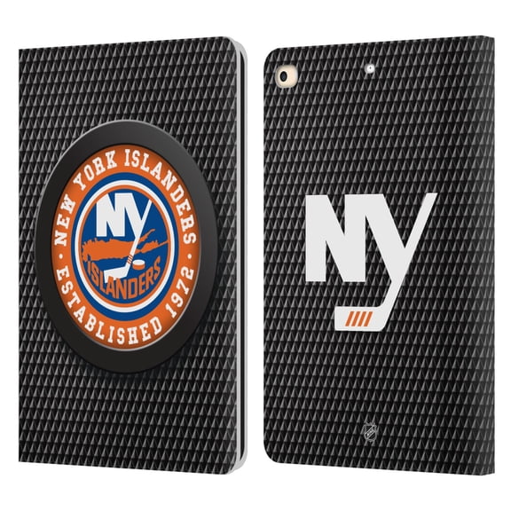 Head Case Designs Officially Licensed NHL New York Islanders Puck Texture Leather Book Wallet Case Cover Compatible with Apple iPad 9.7 2017 / iPad 9.7 2018