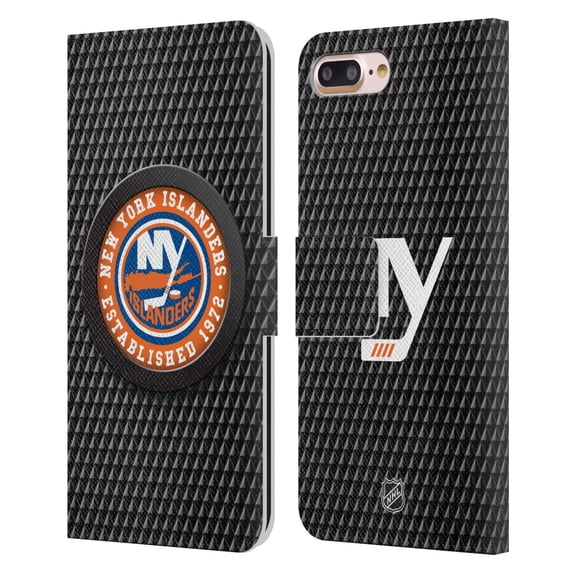 Head Case Designs Officially Licensed NHL New York Islanders Puck Texture Leather Book Wallet Case Cover Compatible with Apple iPhone 7 Plus / iPhone 8 Plus