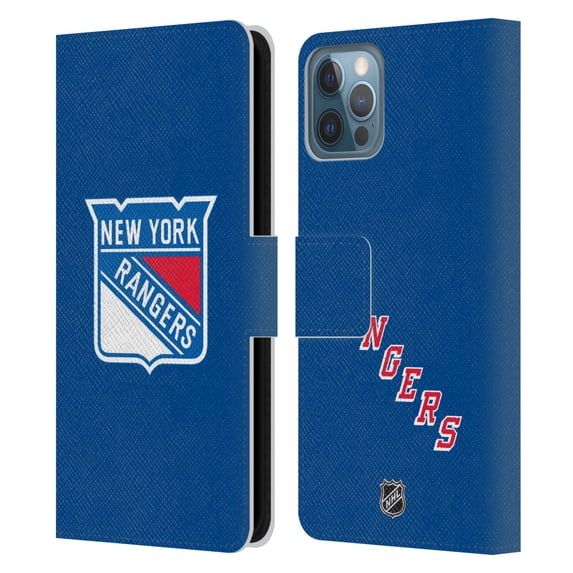 Head Case Designs Officially Licensed NHL New York Rangers Plain Leather Book Wallet Case Cover Compatible with Apple iPhone 12 / iPhone 12 Pro
