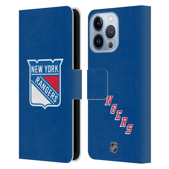Head Case Designs Officially Licensed NHL New York Rangers Plain Leather Book Wallet Case Cover Compatible with Apple iPhone 13 Pro