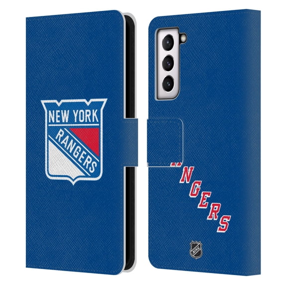Head Case Designs Officially Licensed NHL New York Rangers Plain Leather Book Wallet Case Cover Compatible with Samsung Galaxy S21 5G